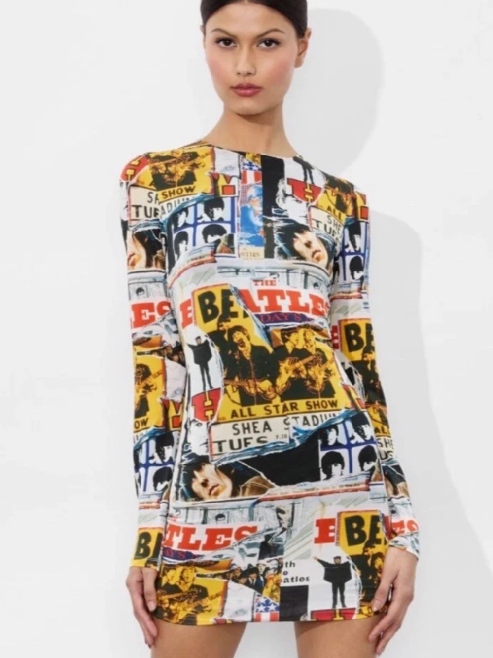 Alice + Olivia The Beatles Allstar Show artwork Delora Mini Dress A+O Size 8 NWT